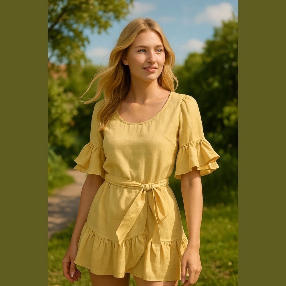 Lost in Lunar mini dress yellow size 2 wrap waist ruffed boho